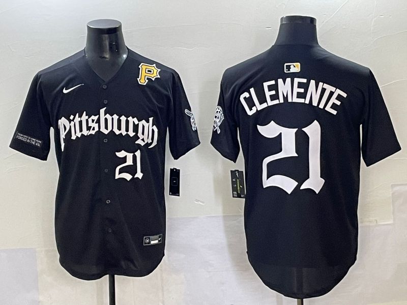 Men 2025 Pittsburgh Pirates #21 Clemente Black Five generations Joint Name Nike MLB Jersey style 11